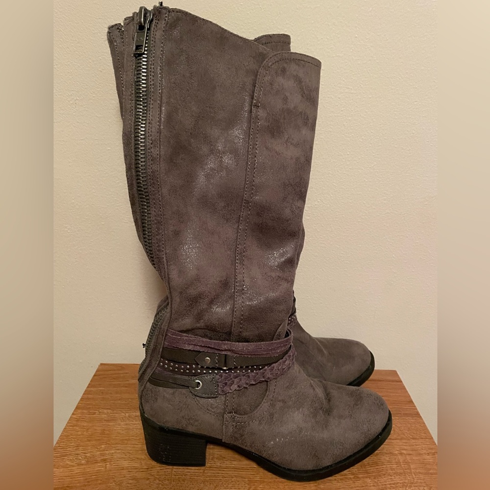 SO “Locker” Gray Faux Suede Riding Boots